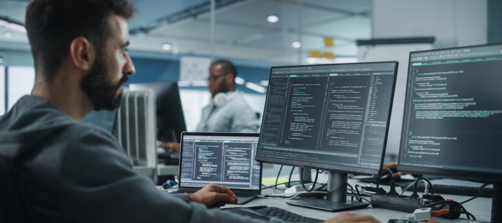 Man coding on computer