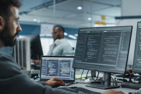 Man coding on computer