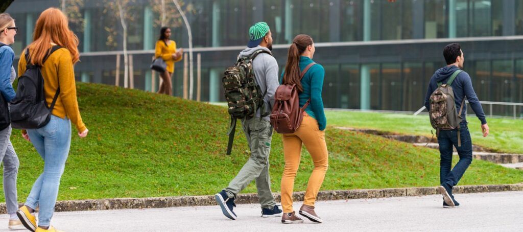 Students on campus walking