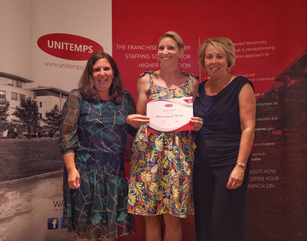 Unitemps Surrey receiving runner up certificate