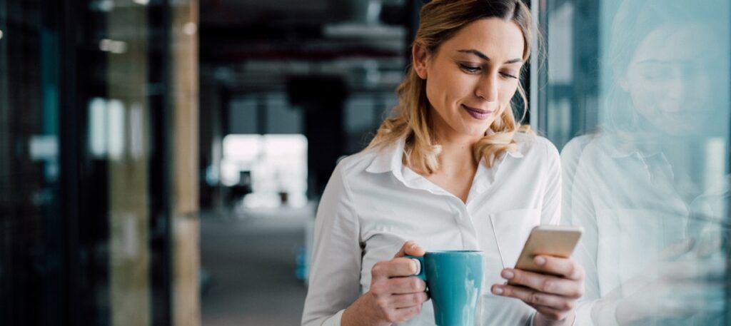 Woman at working using social media