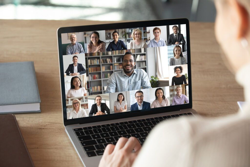 Woman on video call on laptop scaled