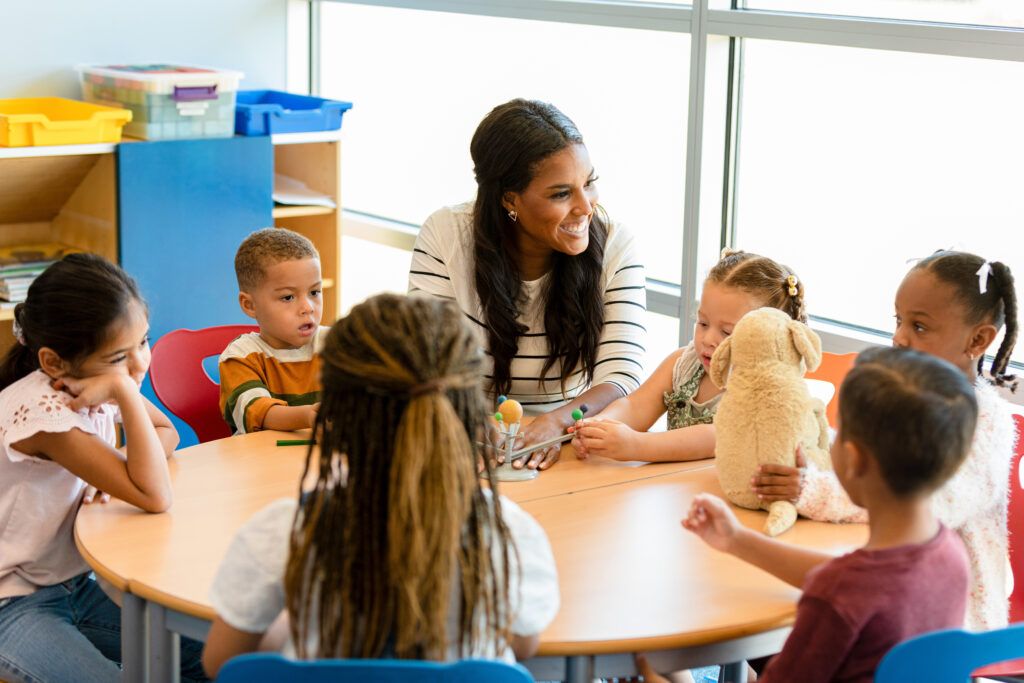 Childcare working in a school looking after six children